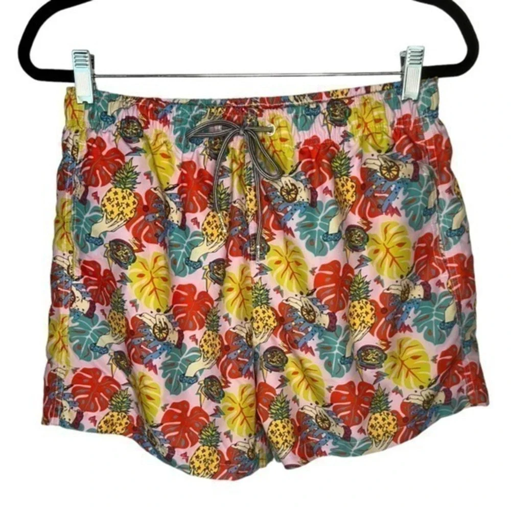 Boardies Men’s Bathing Suit Swim Trunk Pineapple Banana Leaf Print Size Medium